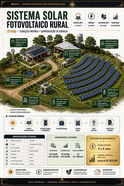 Sistema solar fotovoltaico rural — geração própria de energia