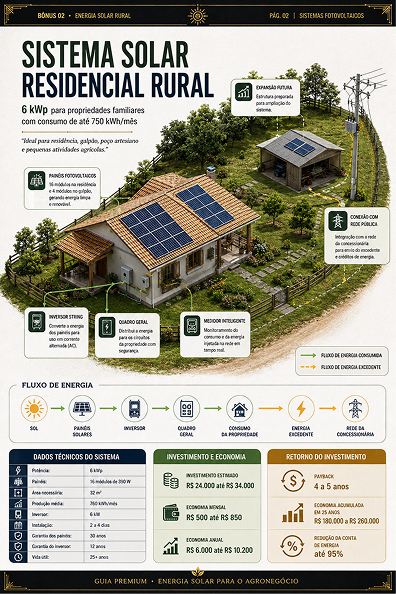 Sistema solar residencial rural de 6 kWp