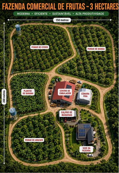 Fazenda comercial de frutas em 3 hectares